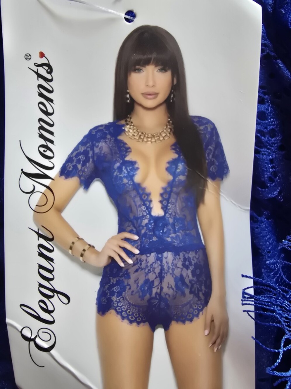 Elegant Blue Lace V-Neck Sheer Romper